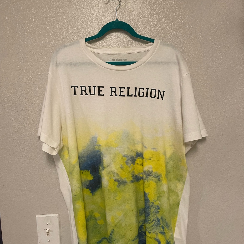 True Religion White And Yellow Short Sleeve Tee